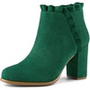 image:imageAllegra K Womens Ruffle Ankle Boots Block Heel  Chunky Heel Round Toe Side Zipper Heel 3 59 Inches Party Halloween days Christmas Days Dating EveningDark Green