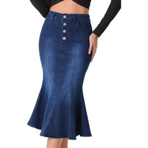 image:imageAllegra K Denim Skirt for Womens Washed High Waisted Fishtail Midi Jean SkirtsBlack Blue