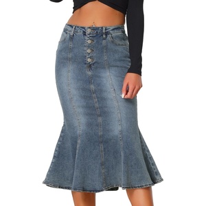 image:imageAllegra K Denim Skirt for Womens Washed High Waisted Fishtail Midi Jean SkirtsGray Blue
