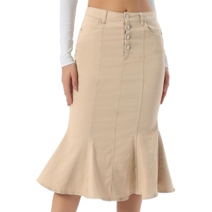 image:imageAllegra K Denim Skirt for Womens Washed High Waisted Fishtail Midi Jean SkirtsKhaki