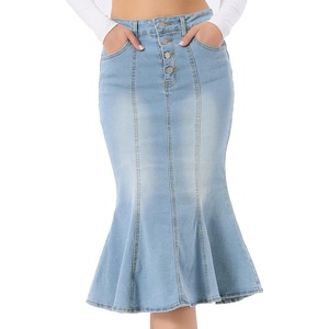 image:imageAllegra K Denim Skirt for Womens Washed High Waisted Fishtail Midi Jean SkirtsLight Blue