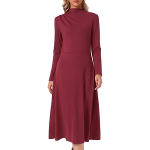 image:imageAllegra K Fall Ribbed Knit Dresses for Women Mock Neck Casual Long Sleeve Maxi DressWine Red