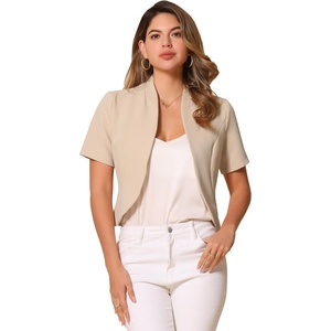 image:imageAllegra K Short Sleeve Blazers for Womens Business Casual Open Front Work Cropped Shrug JacketBeige