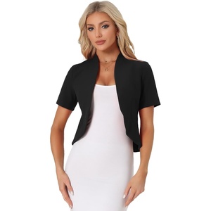 image:imageAllegra K Short Sleeve Blazers for Womens Business Casual Open Front Work Cropped Shrug JacketBlack