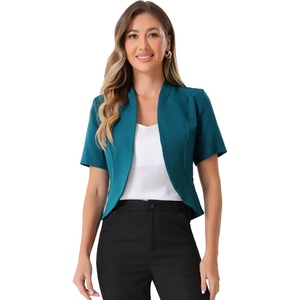 image:imageAllegra K Short Sleeve Blazers for Womens Business Casual Open Front Work Cropped Shrug JacketBlue Green