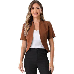 image:imageAllegra K Short Sleeve Blazers for Womens Business Casual Open Front Work Cropped Shrug JacketBrown