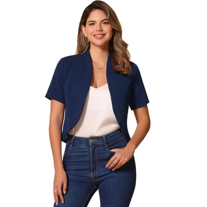 image:imageAllegra K Short Sleeve Blazers for Womens Business Casual Open Front Work Cropped Shrug JacketDark Blue
