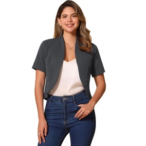 image:imageAllegra K Short Sleeve Blazers for Womens Business Casual Open Front Work Cropped Shrug JacketDark Grey