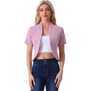 image:imageAllegra K Short Sleeve Blazers for Womens Business Casual Open Front Work Cropped Shrug JacketPink