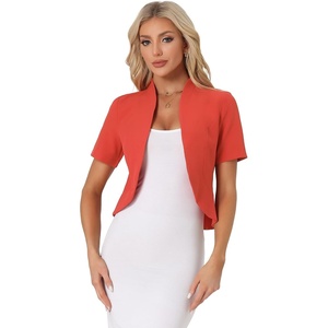 image:imageAllegra K Short Sleeve Blazers for Womens Business Casual Open Front Work Cropped Shrug JacketRed
