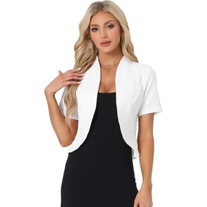 image:imageAllegra K Short Sleeve Blazers for Womens Business Casual Open Front Work Cropped Shrug JacketWhite