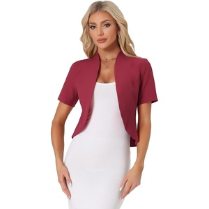 image:imageAllegra K Short Sleeve Blazers for Womens Business Casual Open Front Work Cropped Shrug JacketWine Red