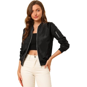 image:imageAllegra K Womens Bomber Jacket Zip Up Windbreaker Casual Lightweight Coats with PocketsBlack