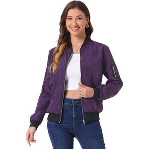 image:imageAllegra K Womens Bomber Jacket Zip Up Windbreaker Casual Lightweight Coats with PocketsDark Purple