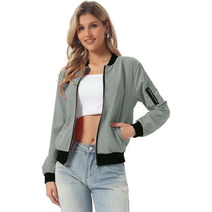 image:imageAllegra K Womens Bomber Jacket Zip Up Windbreaker Casual Lightweight Coats with PocketsGrey