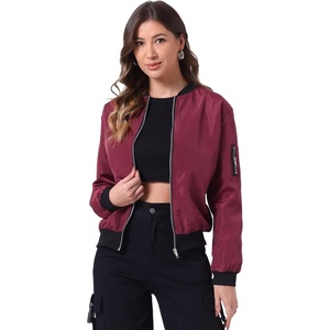 image:imageAllegra K Womens Bomber Jacket Zip Up Windbreaker Casual Lightweight Coats with PocketsWine Red