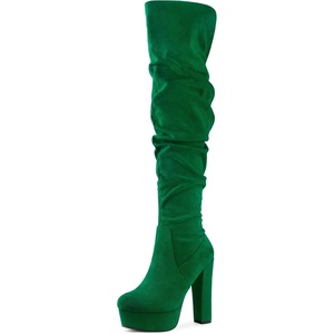 image:imageAllegra K Womens Chunky Heel Platform Thigh High Boots  Round Toe Wide Calf Side Zipper Heel 5 18 Inches Party Halloween days Christmas Days Dating EveningGreen