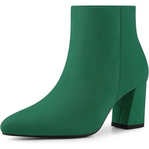 image:imageAllegra K Womens Chunky Heels Pointy Toe Ankle Boots  Block Heels Side Zip Heel 3 Inches Party Halloween days Christmas Days Dating EveningGreen