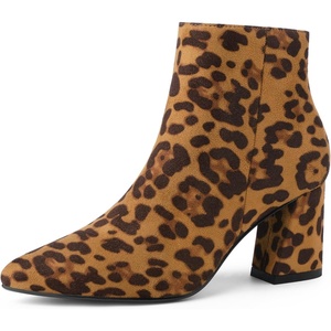 image:imageAllegra K Womens Chunky Heels Pointy Toe Ankle Boots  Block Heels Side Zip Heel 3 Inches Party Halloween days Christmas Days Dating EveningLeopard