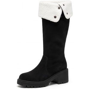 image:imageAllegra K Womens Fold Down Chunky Heel Side Zipper Over Knee BootsBlackfleece