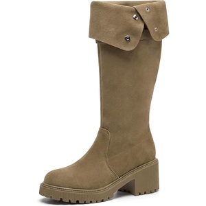 image:imageAllegra K Womens Fold Down Chunky Heel Side Zipper Over Knee BootsKhaki
