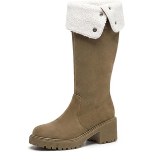 image:imageAllegra K Womens Fold Down Chunky Heel Side Zipper Over Knee BootsKhakifleece