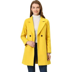 image:imageAllegra K Womens Notched Lapel Peacoat Double Breasted Trench Winter Coat  Raglan Long Sleeve Outerwear Elegant Overcoat Pockets Fully lined Work Office Business CasualYellow