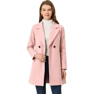 image:imageAllegra K Womens Notched Lapel Peacoat Double Breasted Trench Winter Coat  Raglan Long Sleeve Outerwear Elegant Overcoat Pockets Fully lined Work Office Business CasualLight Pink