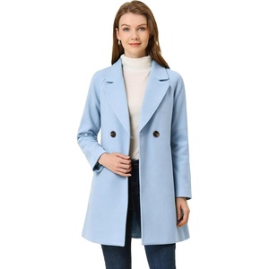 image:imageAllegra K Womens Notched Lapel Peacoat Double Breasted Trench Winter Coat  Raglan Long Sleeve Outerwear Elegant Overcoat Pockets Fully lined Work Office Business CasualLight Blue