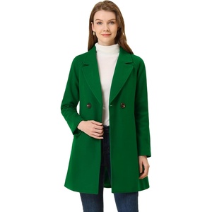 image:imageAllegra K Womens Notched Lapel Peacoat Double Breasted Trench Winter Coat  Raglan Long Sleeve Outerwear Elegant Overcoat Pockets Fully lined Work Office Business CasualGrass Green