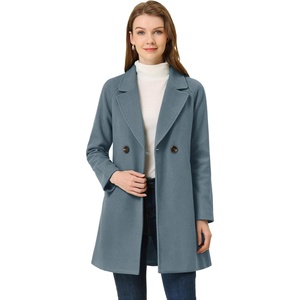image:imageAllegra K Womens Notched Lapel Peacoat Double Breasted Trench Winter Coat  Raglan Long Sleeve Outerwear Elegant Overcoat Pockets Fully lined Work Office Business CasualDusty Blue