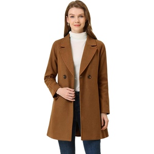image:imageAllegra K Womens Notched Lapel Peacoat Double Breasted Trench Winter Coat  Raglan Long Sleeve Outerwear Elegant Overcoat Pockets Fully lined Work Office Business CasualBrown