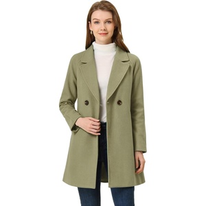 image:imageAllegra K Womens Notched Lapel Peacoat Double Breasted Trench Winter Coat  Raglan Long Sleeve Outerwear Elegant Overcoat Pockets Fully lined Work Office Business CasualPea Green
