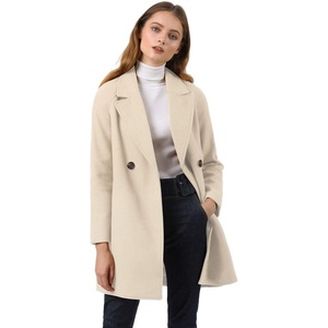 image:imageAllegra K Womens Notched Lapel Peacoat Double Breasted Trench Winter Coat  Raglan Long Sleeve Outerwear Elegant Overcoat Pockets Fully lined Work Office Business CasualCream White