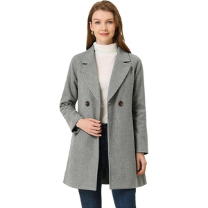 image:imageAllegra K Womens Notched Lapel Peacoat Double Breasted Trench Winter Coat  Raglan Long Sleeve Outerwear Elegant Overcoat Pockets Fully lined Work Office Business CasualGrey