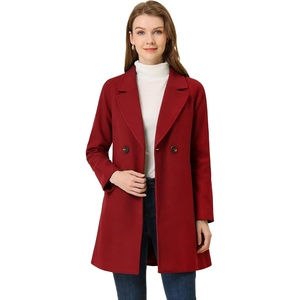 image:imageAllegra K Womens Notched Lapel Peacoat Double Breasted Trench Winter Coat  Raglan Long Sleeve Outerwear Elegant Overcoat Pockets Fully lined Work Office Business CasualDark Red