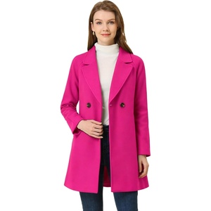 image:imageAllegra K Womens Notched Lapel Peacoat Double Breasted Trench Winter Coat  Raglan Long Sleeve Outerwear Elegant Overcoat Pockets Fully lined Work Office Business CasualHot Pink