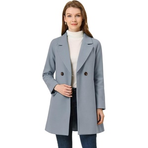 image:imageAllegra K Womens Notched Lapel Peacoat Double Breasted Trench Winter Coat  Raglan Long Sleeve Outerwear Elegant Overcoat Pockets Fully lined Work Office Business CasualGrey Blue