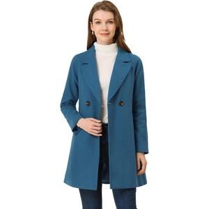 image:imageAllegra K Womens Notched Lapel Peacoat Double Breasted Trench Winter Coat  Raglan Long Sleeve Outerwear Elegant Overcoat Pockets Fully lined Work Office Business CasualDark Blue Grey