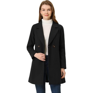 image:imageAllegra K Womens Notched Lapel Peacoat Double Breasted Trench Winter Coat  Raglan Long Sleeve Outerwear Elegant Overcoat Pockets Fully lined Work Office Business CasualBlack