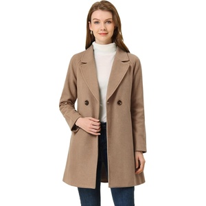 image:imageAllegra K Womens Notched Lapel Peacoat Double Breasted Trench Winter Coat  Raglan Long Sleeve Outerwear Elegant Overcoat Pockets Fully lined Work Office Business CasualDark Khaki
