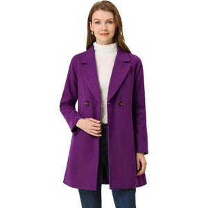 image:imageAllegra K Womens Notched Lapel Peacoat Double Breasted Trench Winter Coat  Raglan Long Sleeve Outerwear Elegant Overcoat Pockets Fully lined Work Office Business CasualPurple