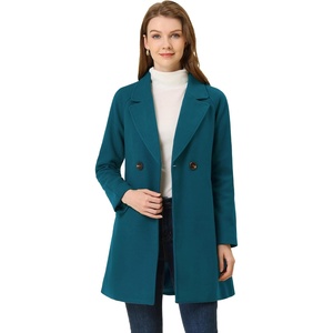 image:imageAllegra K Womens Notched Lapel Peacoat Double Breasted Trench Winter Coat  Raglan Long Sleeve Outerwear Elegant Overcoat Pockets Fully lined Work Office Business CasualLake Blue