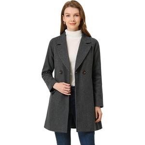 image:imageAllegra K Womens Notched Lapel Peacoat Double Breasted Trench Winter Coat  Raglan Long Sleeve Outerwear Elegant Overcoat Pockets Fully lined Work Office Business CasualDark Grey