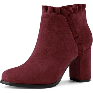 image:imageAllegra K Womens Ruffle Ankle Boots Block Heel  Chunky Heel Round Toe Side Zipper Heel 3 59 Inches Party Halloween days Christmas Days Dating EveningBurgundy