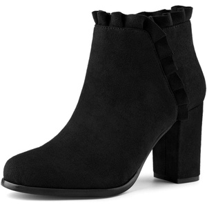 image:imageAllegra K Womens Ruffle Ankle Boots Block Heel  Chunky Heel Round Toe Side Zipper Heel 3 59 Inches Party Halloween days Christmas Days Dating EveningBlack