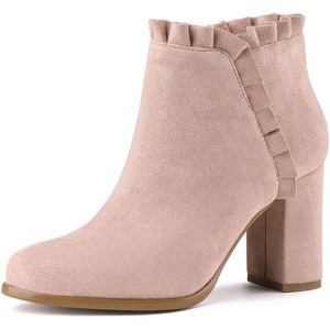 image:imageAllegra K Womens Ruffle Ankle Boots Block Heel  Chunky Heel Round Toe Side Zipper Heel 3 59 Inches Party Halloween days Christmas Days Dating EveningDust Pink