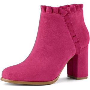 image:imageAllegra K Womens Ruffle Ankle Boots Block Heel  Chunky Heel Round Toe Side Zipper Heel 3 59 Inches Party Halloween days Christmas Days Dating EveningHot Pink