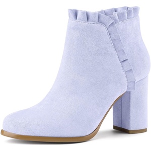 image:imageAllegra K Womens Ruffle Ankle Boots Block Heel  Chunky Heel Round Toe Side Zipper Heel 3 59 Inches Party Halloween days Christmas Days Dating EveningPurple