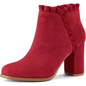 image:imageAllegra K Womens Ruffle Ankle Boots Block Heel  Chunky Heel Round Toe Side Zipper Heel 3 59 Inches Party Halloween days Christmas Days Dating EveningRed